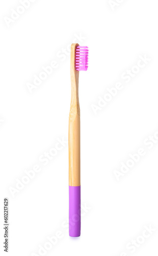 Purple bamboo toothbrush isolated on white background