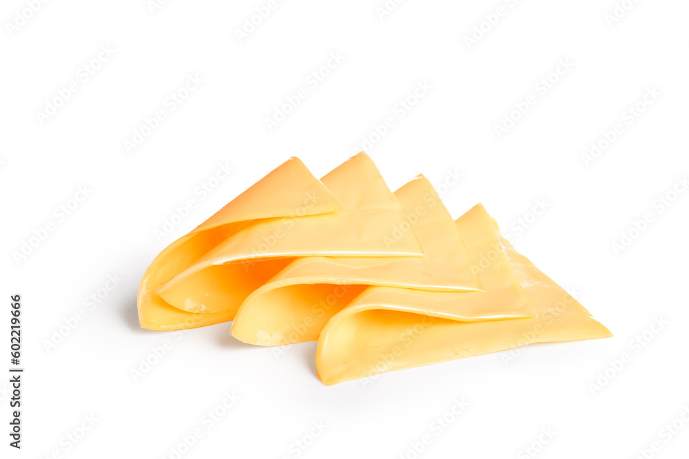 Slices of tasty processed cheese on white background Slices of tasty processed cheese on white background