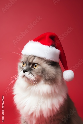 Cat in Christmas hat isolated generated ai © Rizzz