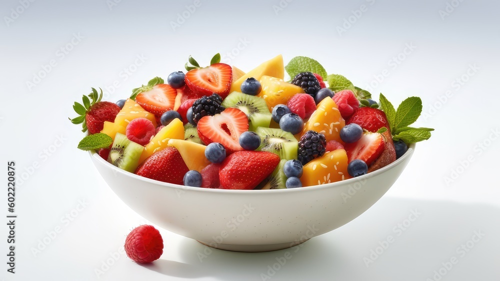 healthy fresh fruit salad white background generative AI 