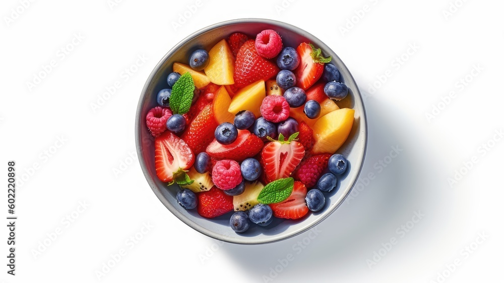healthy fresh fruit salad white background generative AI 