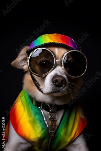 fairy funny gay french bulldog dog proud of human rights waving with lgbt rainbow flag and sunglasses , isolated © Rizzz