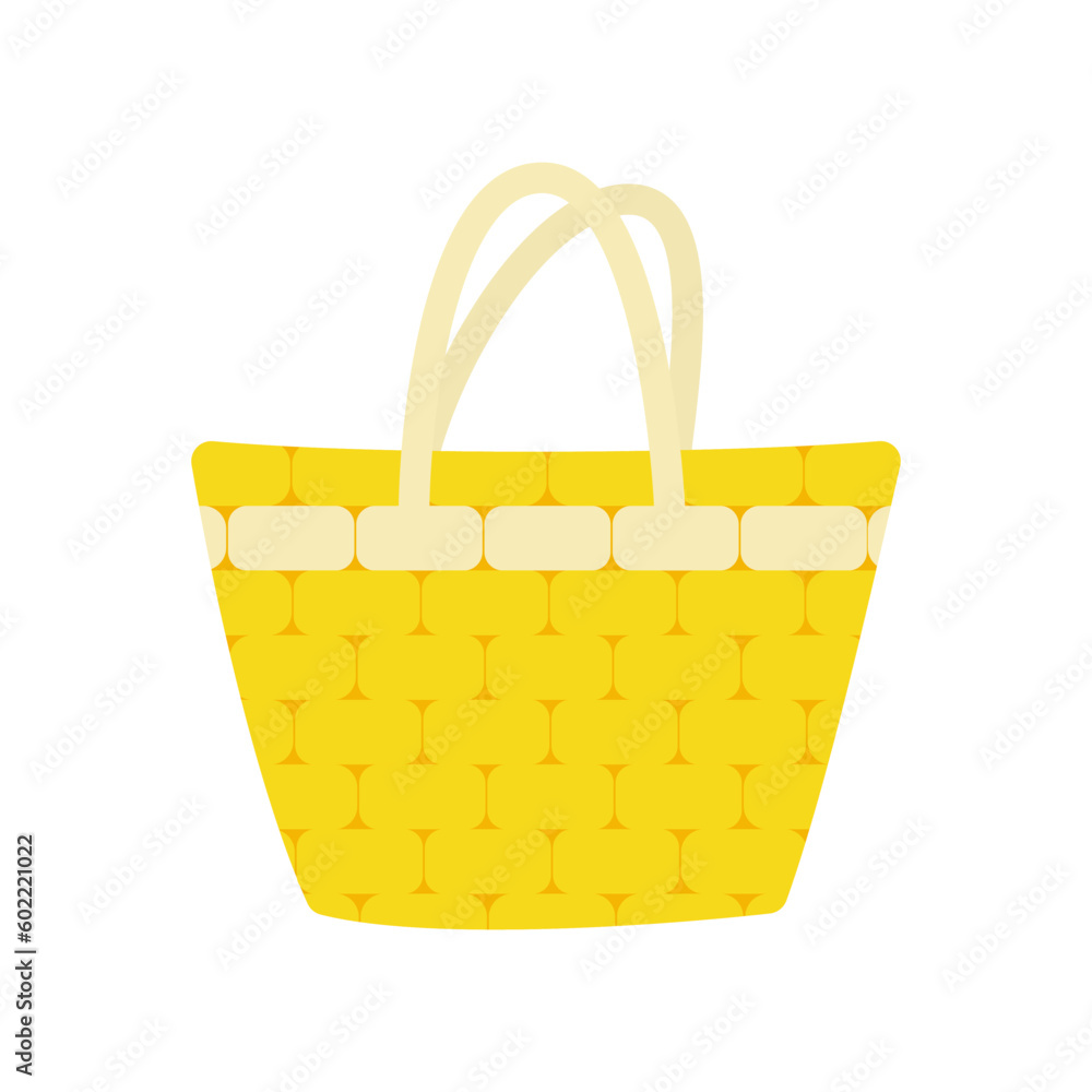 Vector illustration. Large yellow beach bag. Isolated object on a white background. Summer icon. Vector illustration. Large yellow beach bag. Isolated object on a white background. Summer icon.