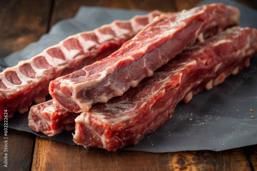 pork ribs on a table with herbs and spices created with Generative AI technology. pork ribs on a table with herbs and spices created with Generative AI technology.
