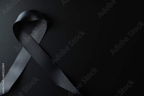 Black mourning ribbon with a dark background. Created with Generative AI Technology photo