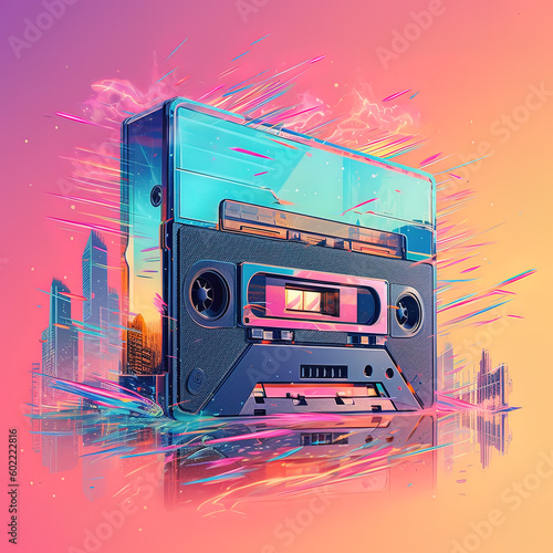 Futuristic background, Cassette illustration, ai generated
