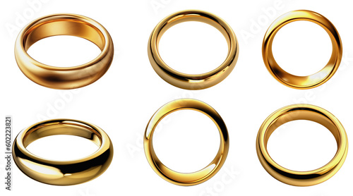 six jewels, gold rings on a transparent background, Generative AI