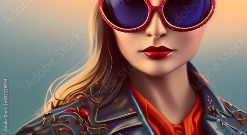 Woman wearing sunglasses, Generative Ai art, Ai art, illustration