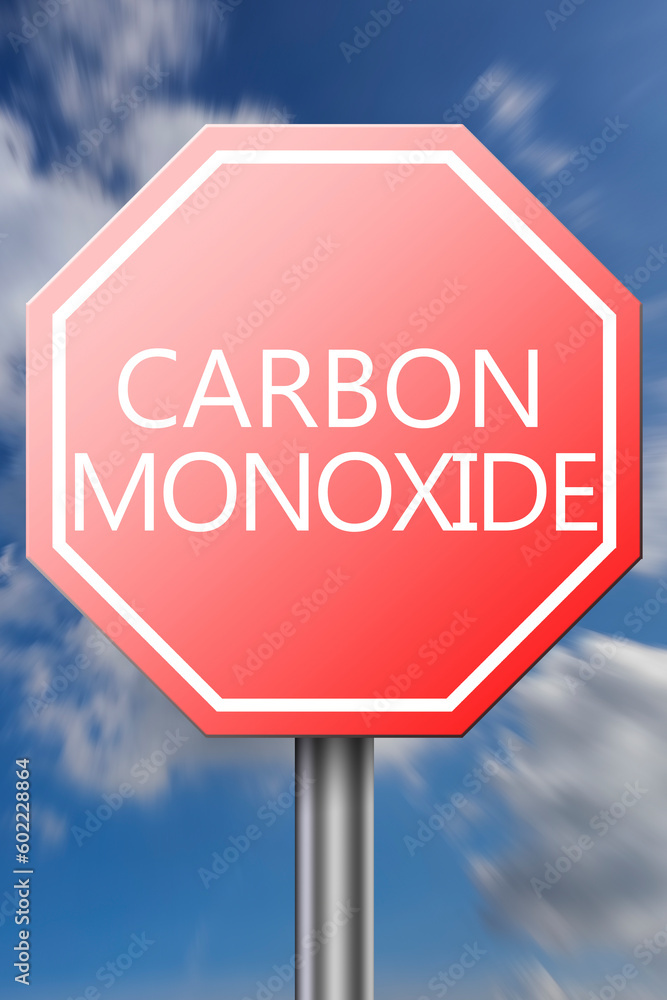 Red road sign with carbon monoxide word Red road sign with carbon monoxide word