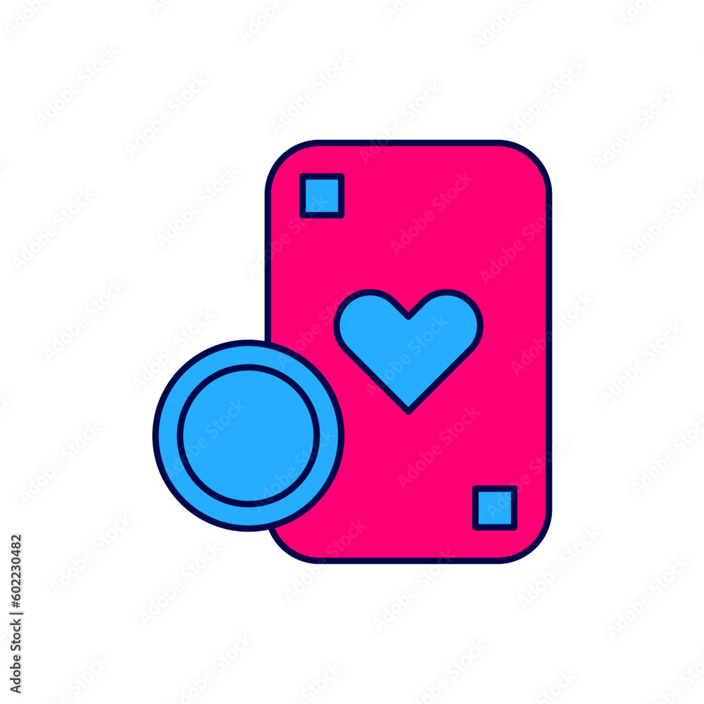 Filled outline Casino chip and playing cards icon isolated on white background. Casino poker. Vector Filled outline Casino chip and playing cards icon isolated on white background. Casino poker. Vector