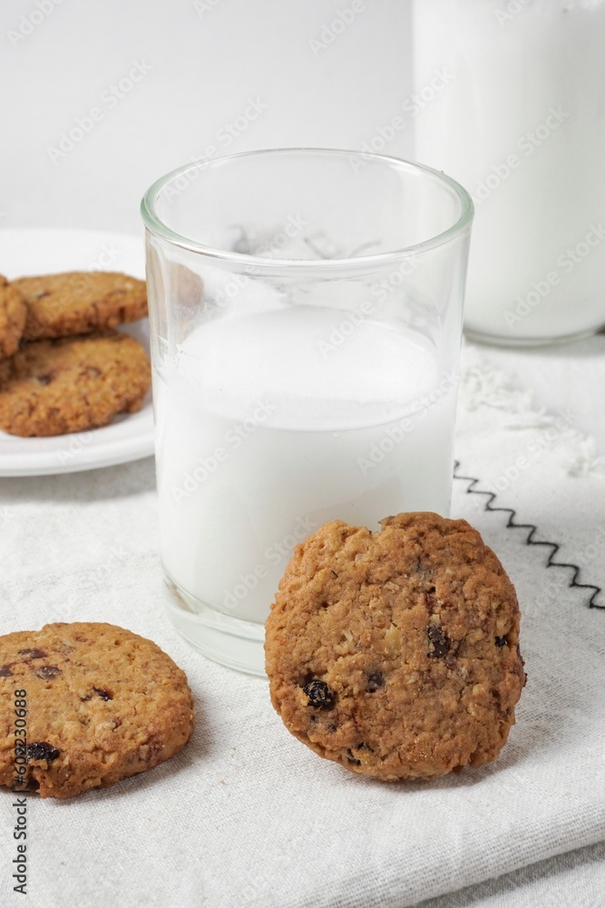 Raisin and Chocolate Chips Oat Cookies. Traditional British dessert snack or breakfast food Raisin and Chocolate Chips Oat Cookies. Traditional British dessert snack or breakfast food