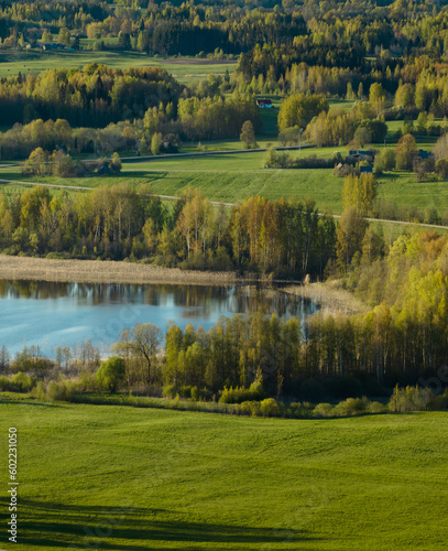 Spring landscape by Auleja lake Latvia, in the countryside of Latgale.