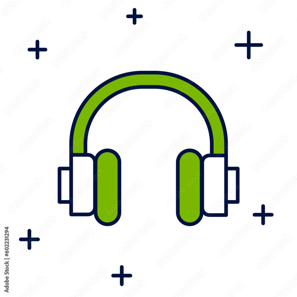 Filled outline Headphones icon isolated on white background. Earphones. Concept for listening to music, service, communication and operator. Vector