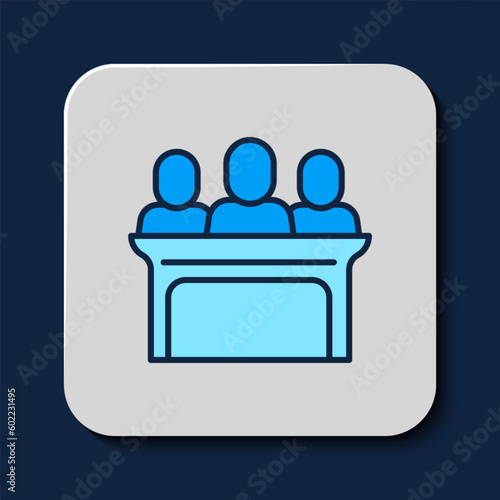 Filled outline Jurors icon isolated on blue background. Vector