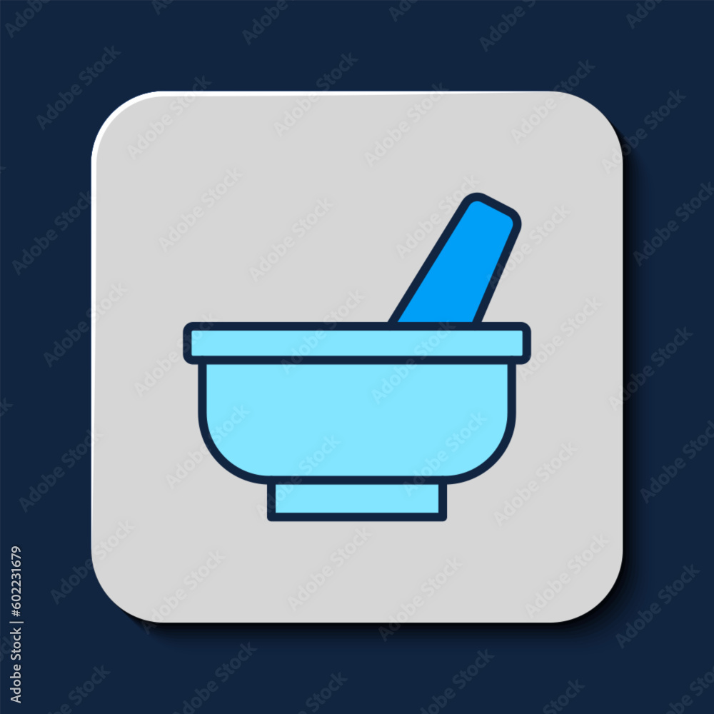 Filled outline Mortar and pestle icon isolated on blue background. Vector Filled outline Mortar and pestle icon isolated on blue background. Vector