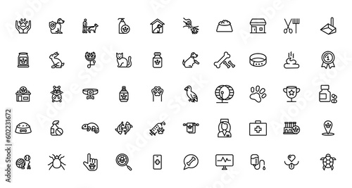 Set of pet icons, dog, cat, puppy, animals.Pet, vet, pet shop, types of pets - minimal thin line web icon set. Outline icons collection.