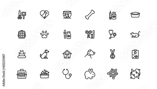 Set of pet icons, dog, cat, puppy, animals.Pet, vet, pet shop, types of pets - minimal thin line web icon set. Outline icons collection.