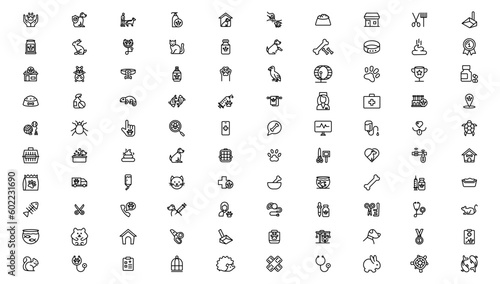 Set of pet icons, dog, cat, puppy, animals.Pet, vet, pet shop, types of pets - minimal thin line web icon set. Outline icons collection.