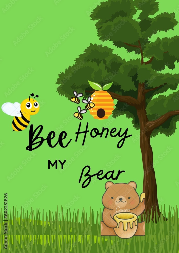 Naklejka premium Bee My Honey Bear