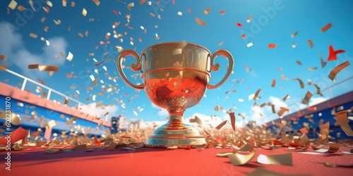 Golden Trophy for Winner Celebration Background, Champion Cup of Sport Competition. Generative AI