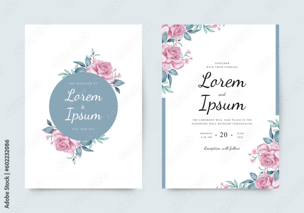 Beautiful wedding invitation with watercolor floral