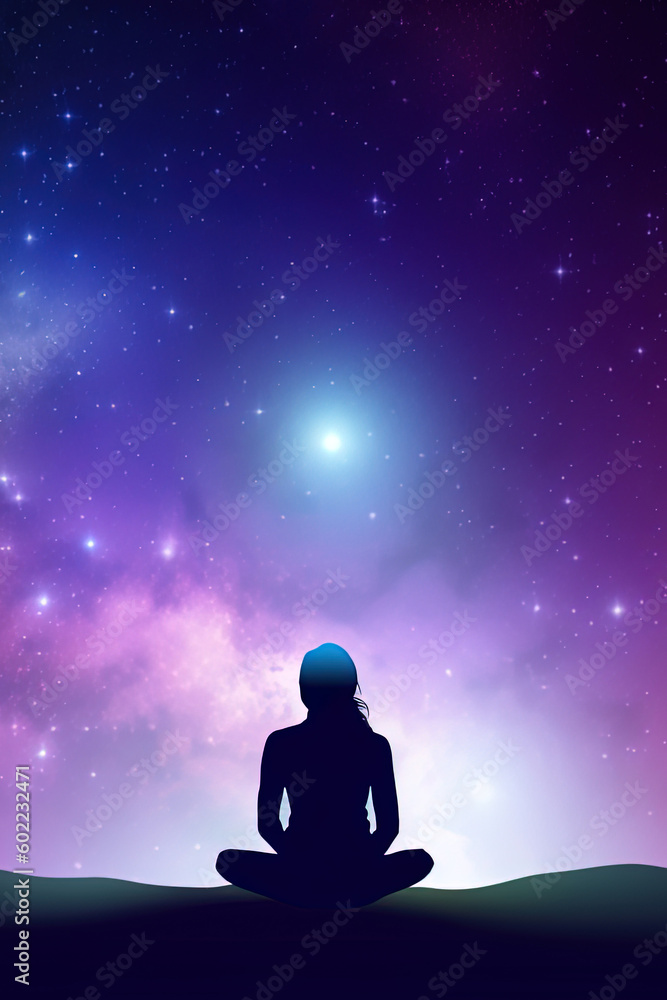 Fototapeta premium a woman meditating under a galaxy sky