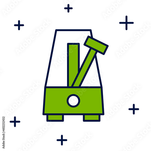 Filled outline Classic Metronome with pendulum in motion icon isolated on white background. Equipment of music and beat mechanism. Vector