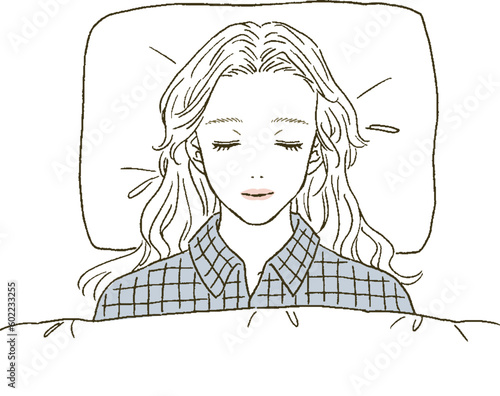 ビューティー　ベッドで眠る女性のイラストレーション