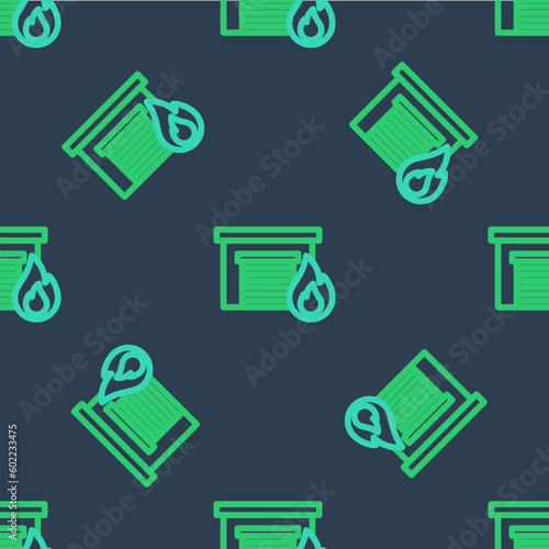 Line Fire in burning garage icon isolated seamless pattern on blue background. Vector