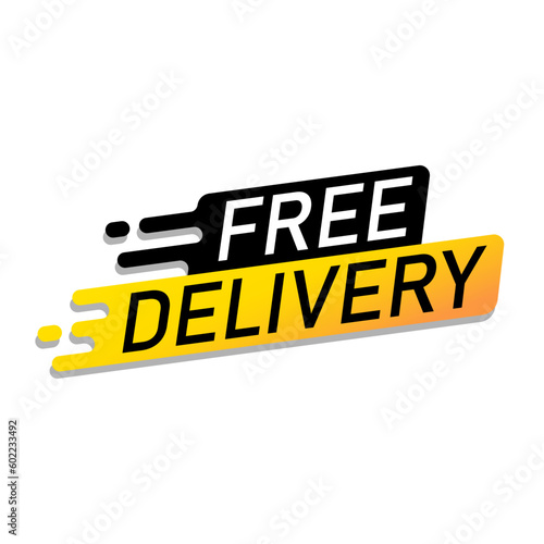 Free delivery advertisement label, Special offer promotion price tag with shadow, Isolated on white background, Vector illustration
