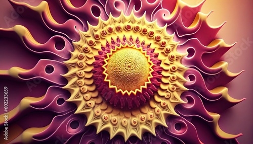 Mandala yellow and purple energetic expression of joy, dynamism and colorfulness Abstract, Elegant and Modern AI-generated illustration