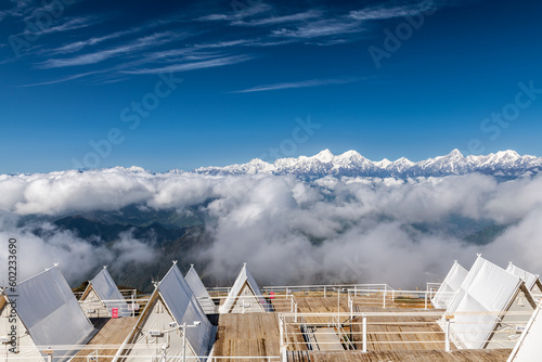 Niubei Mountain tents and sea of clouds in Western Sichuan plateau, Sichuan province, China. photo