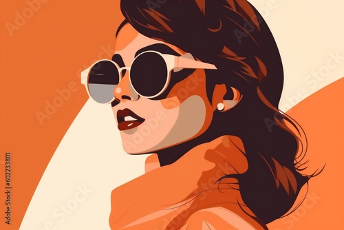 style woman design glasses girl fashion modern illustration portrait poster pretty. Generative AI. © VICHIZH
