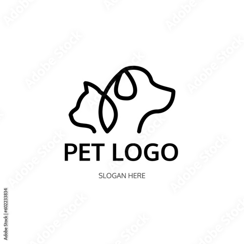 pet logo vector with cat and dog in one continouos line