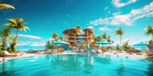 Luxury Resort on Tropical Beach  Hotel with Swimming Pool for Summer Time. Generative AI