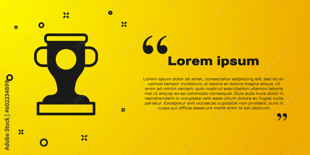 Black Award cup icon isolated on yellow background. Winner trophy symbol. Championship or competition trophy. Sports achievement sign. Vector