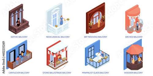 House Facade Isometric Compositions
