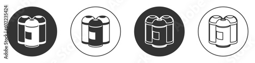 Black Paint spray can icon isolated on white background. Circle button. Vector