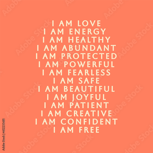 Affirmations. Positive inspirational quote. Affirmation on a pastel green background. Lettering wall art.