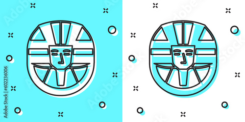 Black line Egyptian pharaoh icon isolated on green and white background. Random dynamic shapes. Vector