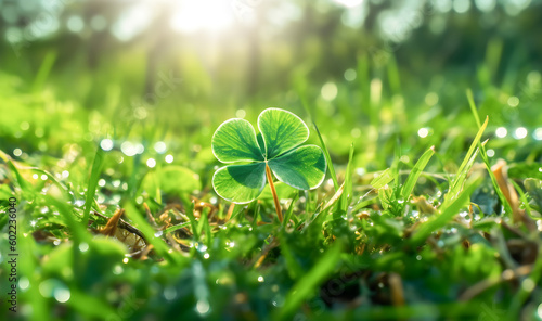Lucky clover with four leaves. Luck and Fortune. Generative ai.
