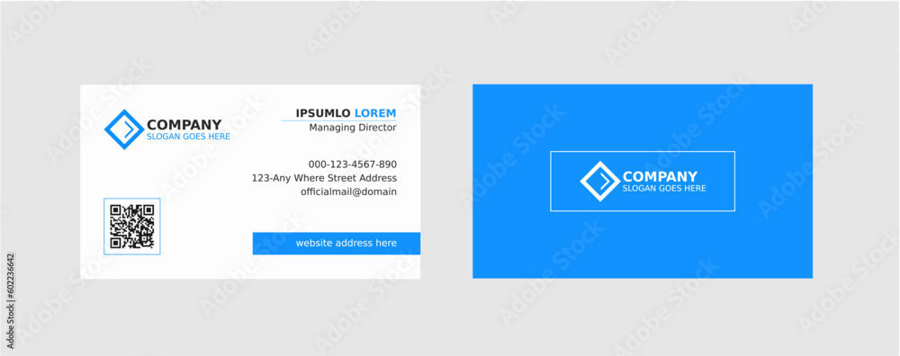 Minimal business card design. Simple business card layout. Professional business card. Corporate visiting card vector. Modern white and blue background calling card. Minimal business card design. Simple business card layout. Professional business card. Corporate visiting card vector. Modern white and blue background calling card.