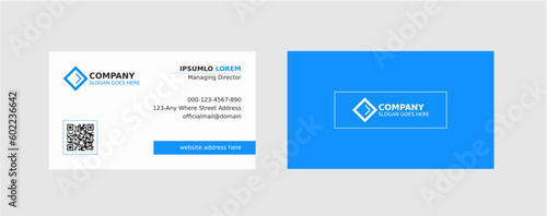 Minimal business card design. Simple business card layout. Professional business card. Corporate visiting card vector. Modern white and blue background calling card.