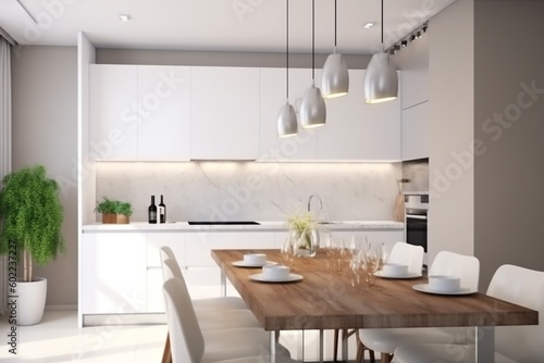 interior modern chair kitchen table style design dining house home furniture. Generative AI.