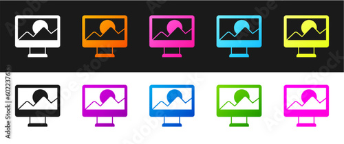Set Photo retouching icon isolated on black and white background. Photographer, photography, retouch icon. Vector