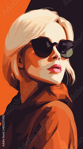 woman modern print style design poster fashion girl illustration glasses portrait. Generative AI.