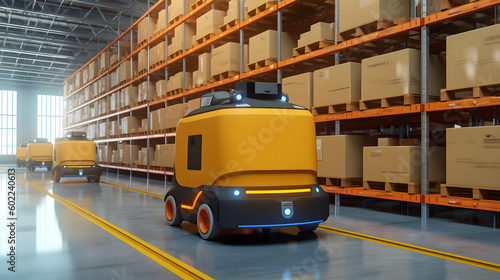 AGV (Automated guided vehicle) in warehouse logistic and transport.