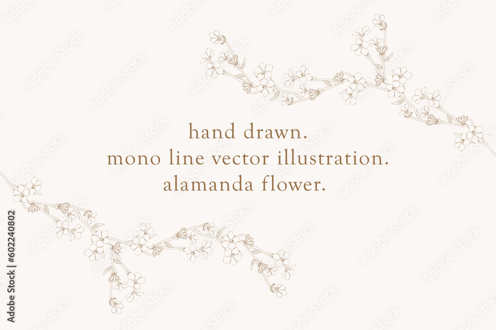 Landscape floral line pattern card template.
flat background.
handmade natural flowers.
Vector design illustration