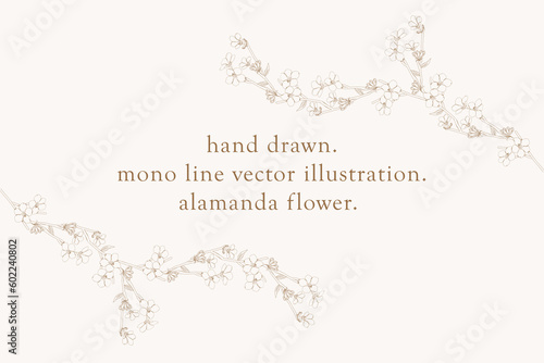 Landscape floral line pattern card template. flat background. handmade natural flowers. Vector design illustration