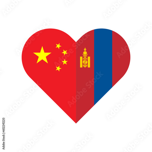 unity concept. heart shape icon of china and mongolia flags. vector illustration isolated on white background